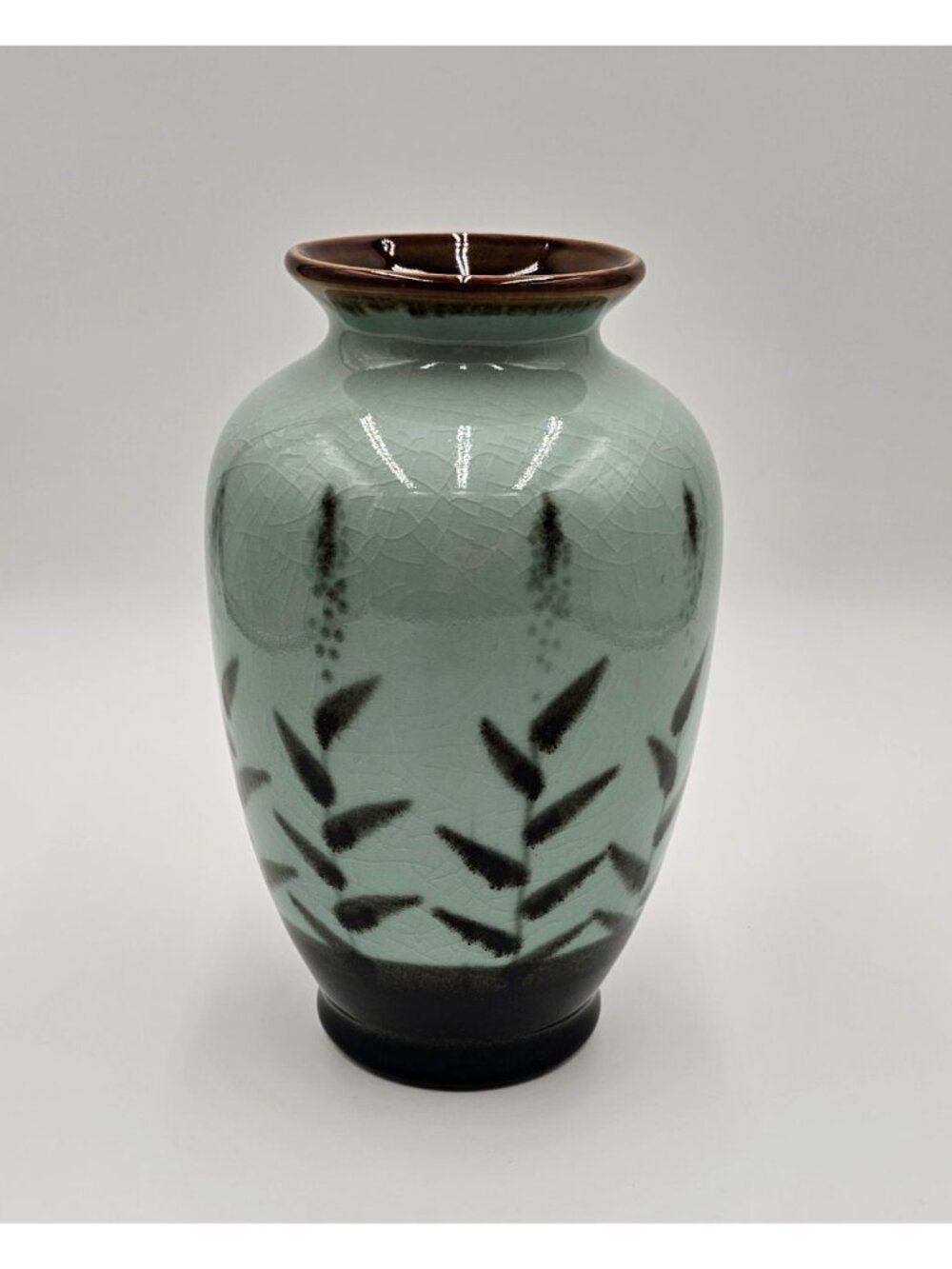 VTG Pier 1 Hand-Painted Urn Shaped Floral Ceramic Vase 8.5" Crackle Glaze Finish